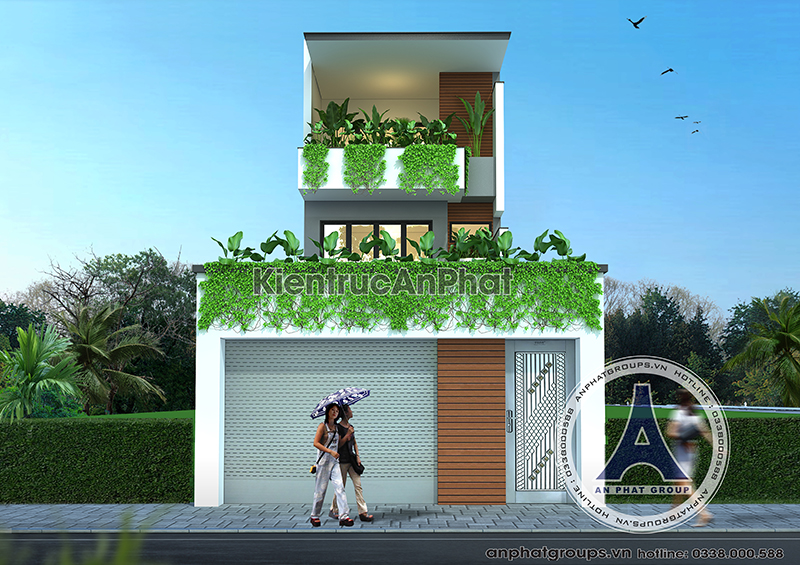 Phối cảnh công trình nhà phố 3 tầng hiện đại phủ không gian xanh tại Ninh Bình  