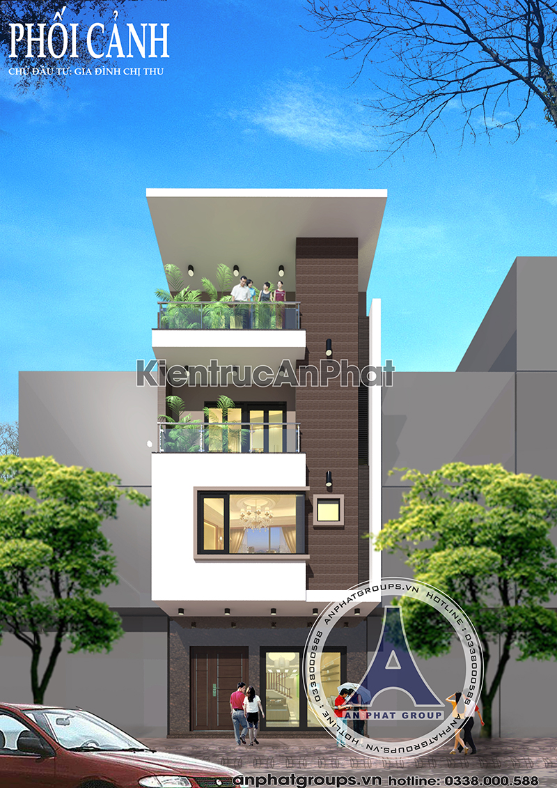 Phối cảnh mẫu nhà phố 4 tầng ốp gạch hiện đại tại Thanh Hoá