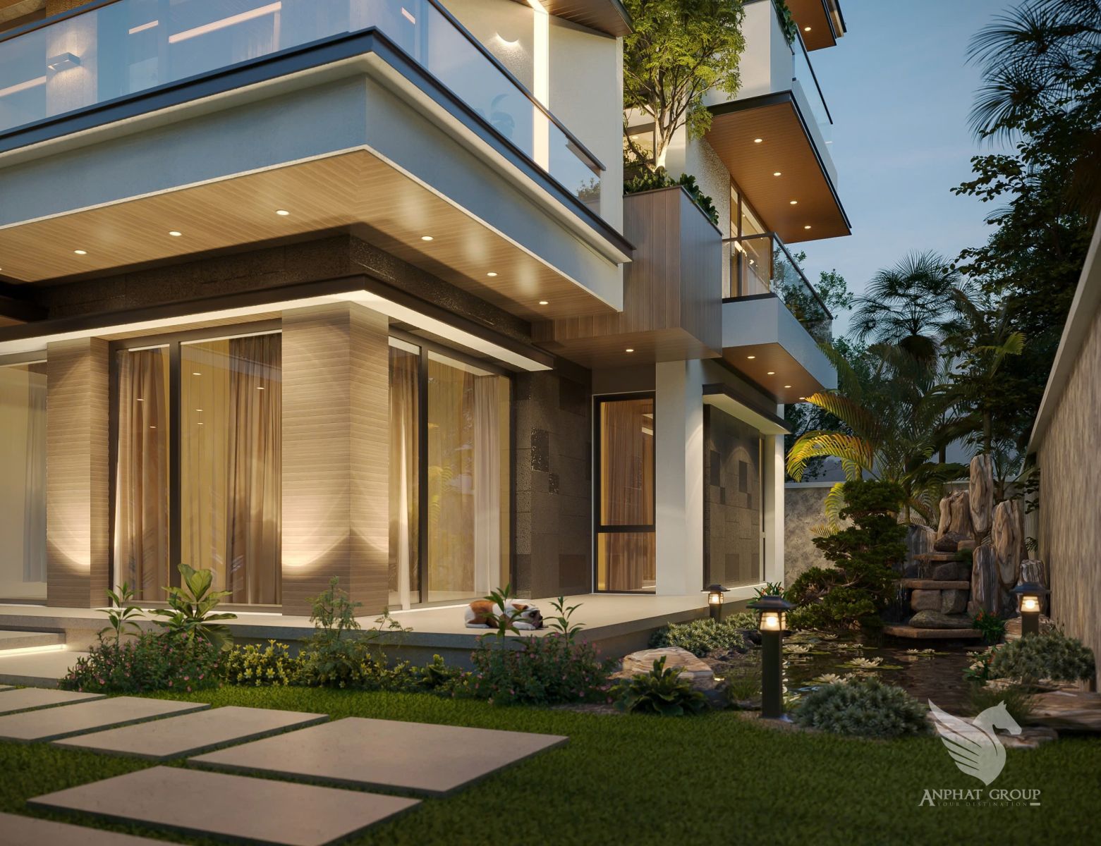 Không gian xanh trong thiết kế biệt thự mái nhật