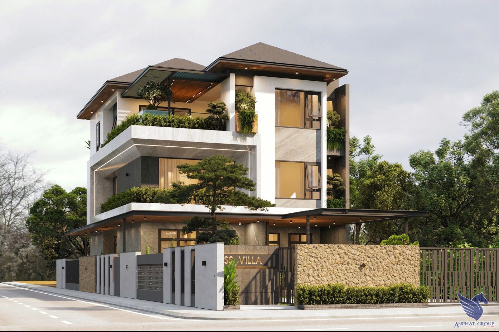 Kiến trúc 2 mặt tiền sang trọng của nhà biệt thự 3 tầng hiện đại