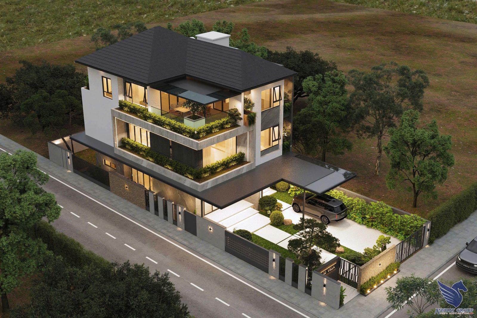 Phối cảnh tổng thể biệt thự 3 tầng 150m2 tại Sóc Sơn