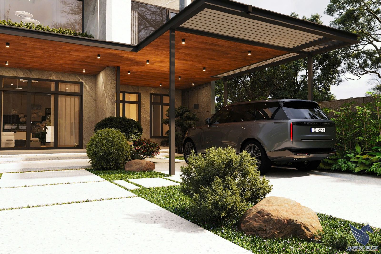 Sân vườn đẹp trong biệt thự 3 tầng 150m2