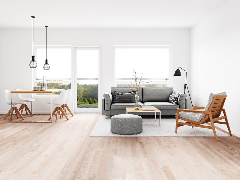 Phong cách thiết kế nội thất tối giản ưa chuộng các vật liệu như gỗ, các loại sơn sàn, bê tông, gạch hoặc đá.